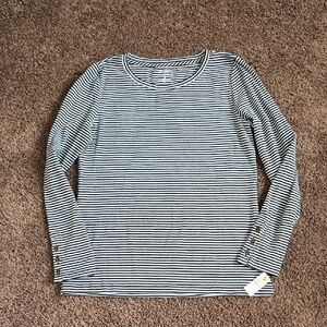 NEW Talbots Black Blue Stripe Knit Long Sleeve Tee M